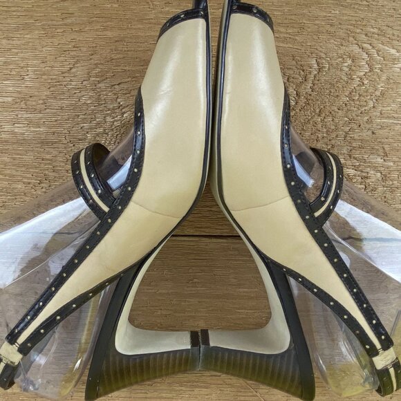 Circa Joan & David Women Slingback Peep-Toe Heels Size 9M Taupe & Bronze Leather - Picture 5 of 16